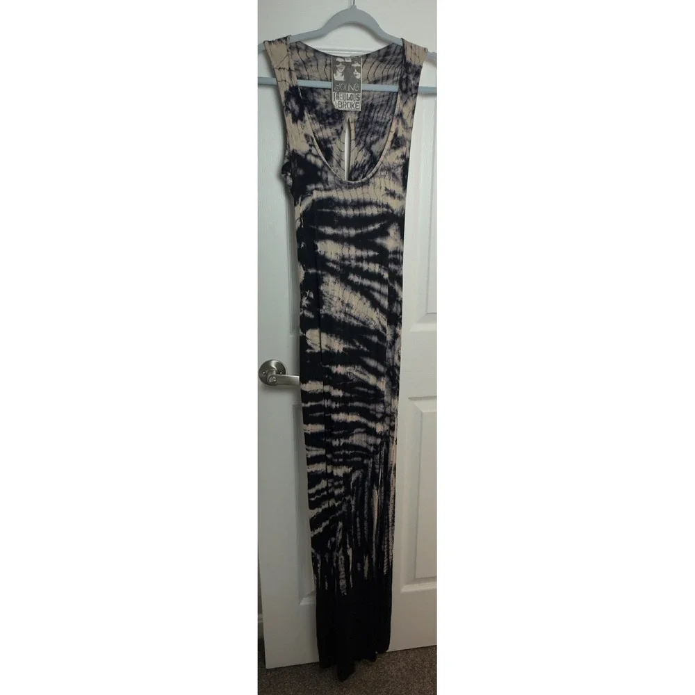 Young Fabulous & Broke Tie Dye Maxi Black Tan Twisted Keyhole Back Womens S - Picture 3 of 5